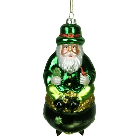 Northlight 6 in. Luck of the Irish Santa on Pot of Gold Glass Christmas