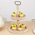 thumbnail image 3 of Efavormart 2-Tier Natural Beaded Wooden Serving Tray Stand With Metal Handle, Round Rustic Farmhouse Cupcake Holder Dessert Display Stand - 17", 3 of 10