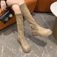 thumbnail image 6 of XUNKUSGA Knee High Boots Women Fashion Round Toe Chunky Heel Tall Riding Boots High Stretch Thigh High Boots Casual Comfortable Suede Boots for Women 35-40 Brown, 6 of 8