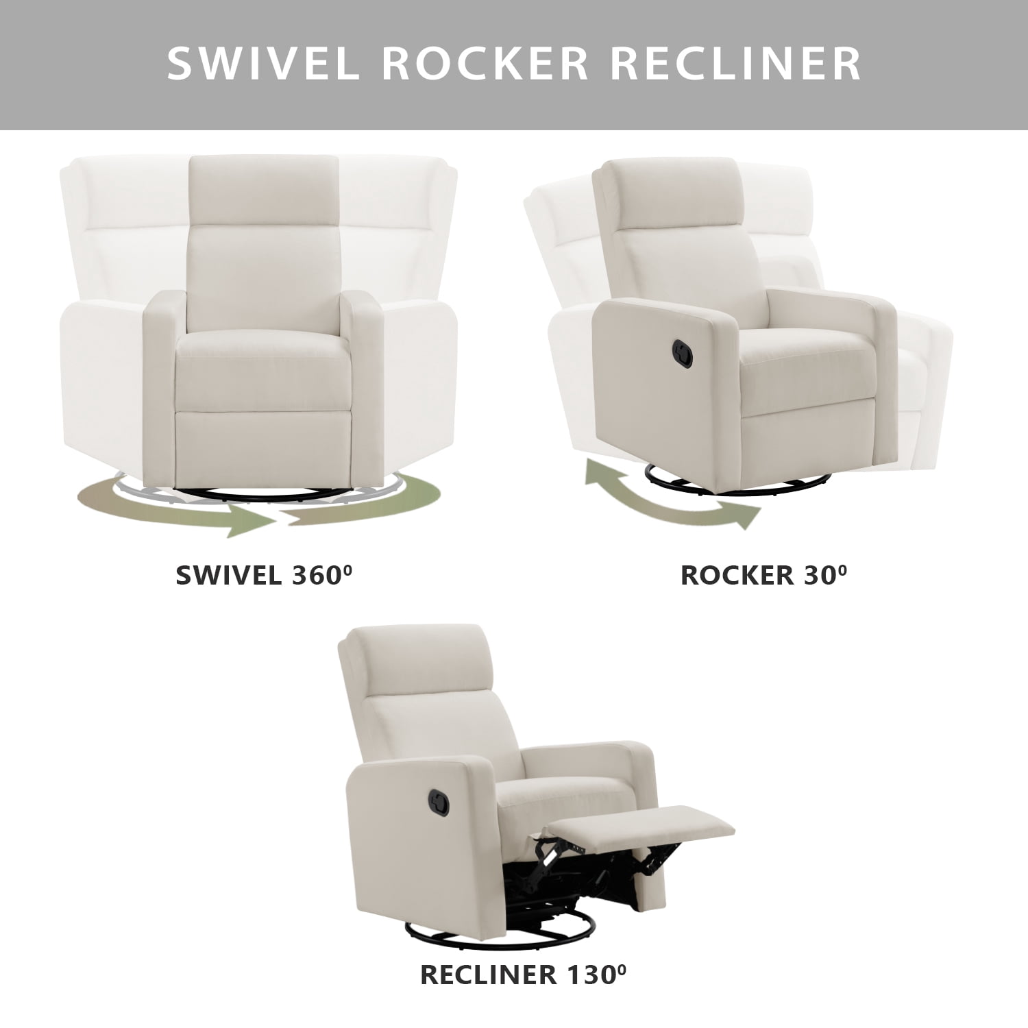 Oxford Baby Layton Upholstered Glider Recliner Rocking Chair 360° Swivel for Nursery and Living Room – Cream​