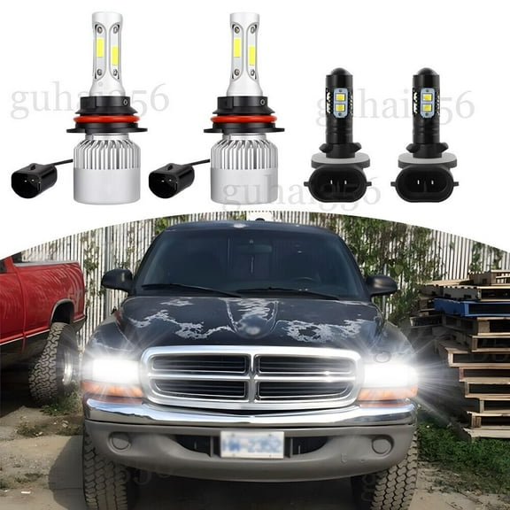 For Dodge Dakota 1997-2004 4Pcs 6000K LED Headlight Kit High Low Beam  Fog Bulbs