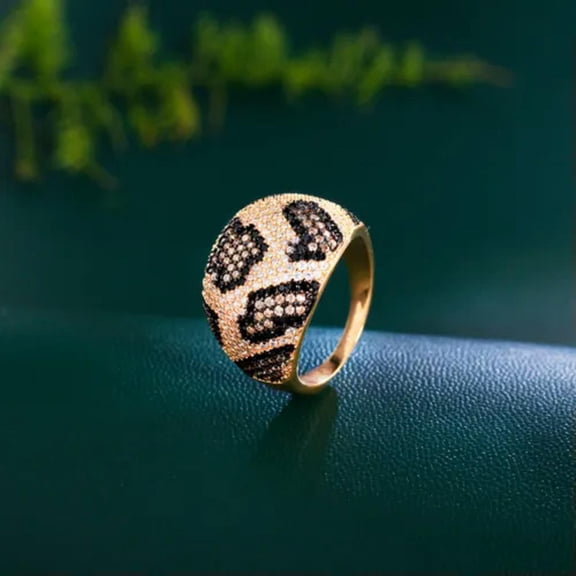 CZ Micro Pave Big Sex Leopard Engagement Ring Yellow Gold Plated Chunky Jewelry