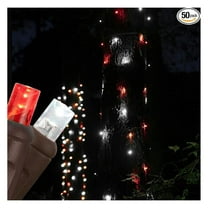 50 Red-Cool White StretchNet Pro Expandable Christmas Net Lights for Medium Trees, LED Tree Wrap Lights - 20 x 45 Stretchable Net - Brown Wire Tree Net Lights