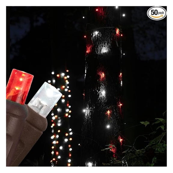 50 Red-Cool White StretchNet Pro Expandable Christmas Net Lights for Medium Trees, LED Tree Wrap Lights - 20 x 45 Stretchable Net - Brown Wire Tree Net Lights