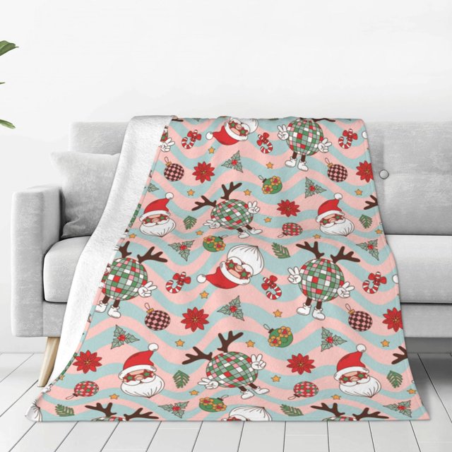 Fotbe Groovy Retro Santa Manta de Franela Acolchonada con Estampado, Súper Suave y Esponjosa, Extra Grande para Sofá, Cama, Uso Todo el Año-50"x40"