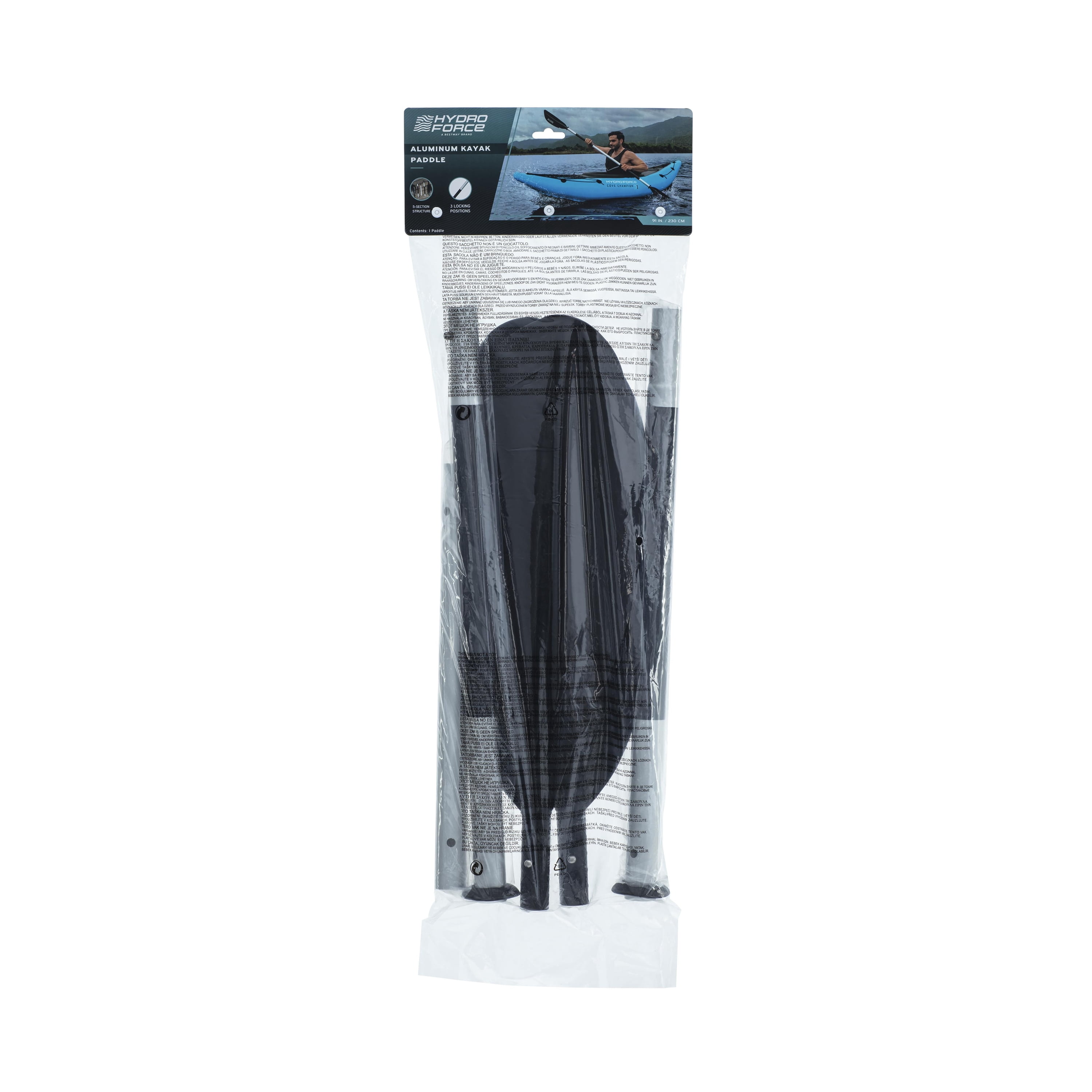 Bestway Hydro Force 91” Adjustable Aluminum Locking Kayak Paddle and Grip, Black