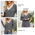 thumbnail image 2 of Top de otoño con cuello en V y empalme de encaje para mujer Top básico de manga larga holgado para mujer Camiseta de manga larga con cuello en V para mujer Top básico holgado ANGGREK  Otros, 2 of 7