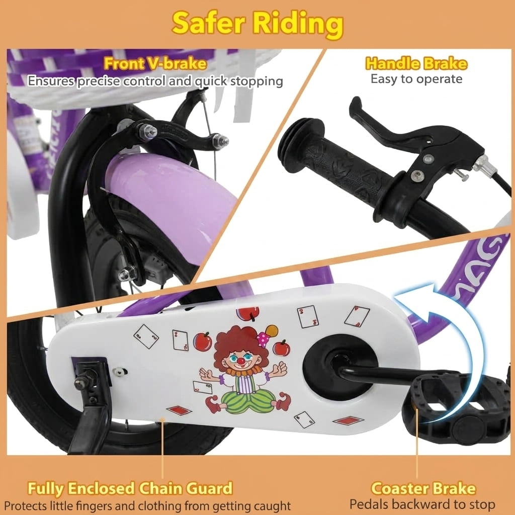 Redsmile Kids Bike 12 Inch with Training Wheels for Boys Girls Aged 3-4 Years Old, Toddler Bicycle with Adjustable Seat and Rider Height 31.5"-41.3", 110 lb Capacity, Purple