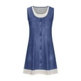thumbnail image 5 of Fall Dresses Women,CALAFEBILA Sundresses for Women Sleeveless Square Neck Solid Color Fake Two Piece Knee-Length Denim Dresses with Pockets, 5 of 5