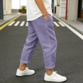thumbnail image 7 of IFNWSV Boys Pants Solid Color Cotton Linen Breathable Elastic Waistband Comfortable Loose Casual Trousers Purple 10-11 Years, 7 of 7