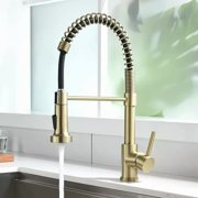 Brushed Gold Kitchen Faucet with Pull Down Sprayer Single Handle Spring Faucet