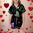 thumbnail image 2 of Girls' Pajama Sets Valentines Pajamas for Children Heart Print Short Sleeve Button Down Top and Shorts Two Piece Sleepwear with Pockets Black 10 Years-11 Years, 2 of 4