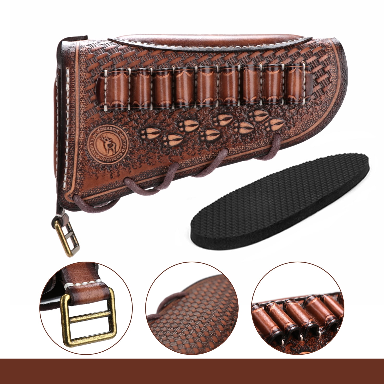 TOURBON Vintage Leather Recoil Pad for Hunting ,  Adjustable,  Brown