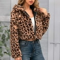 thumbnail image 5 of YANHAIGONG Women Crop Leopard Faux Fur Coat with Hood Long Sleeve Leopard Print Full Zip Warm Fashion Crop Jacket Hooded Overcoat Outerwear Christmas Gift, 5 of 8