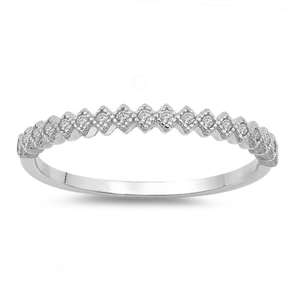 Round White CZ Square Stackable Wedding Ring 925 Sterling Silver Band Jewelry Female Size 8