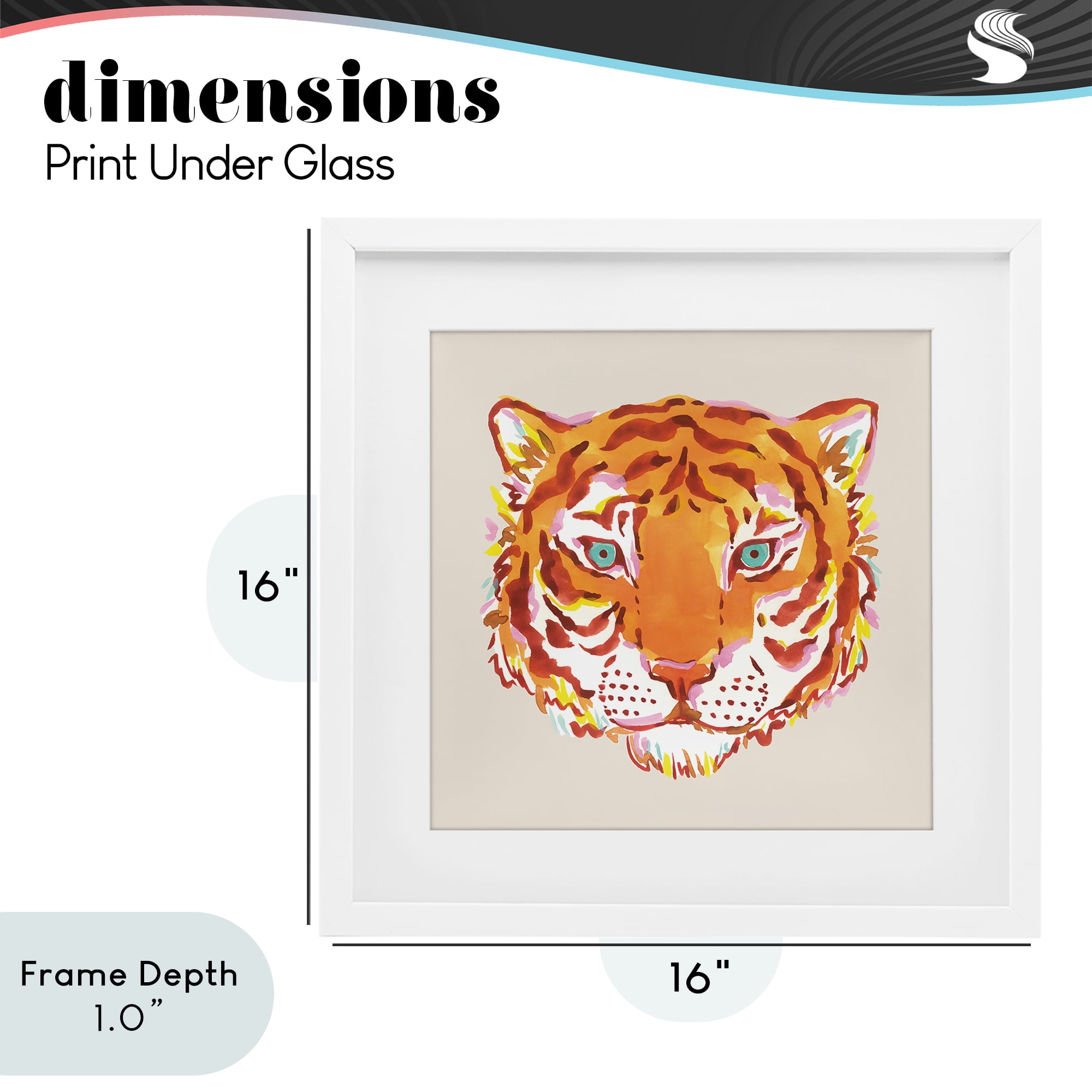 Stupell Industries Orange Boho Tiger Face White Framed Print Under Glass, design by Karolina Sato