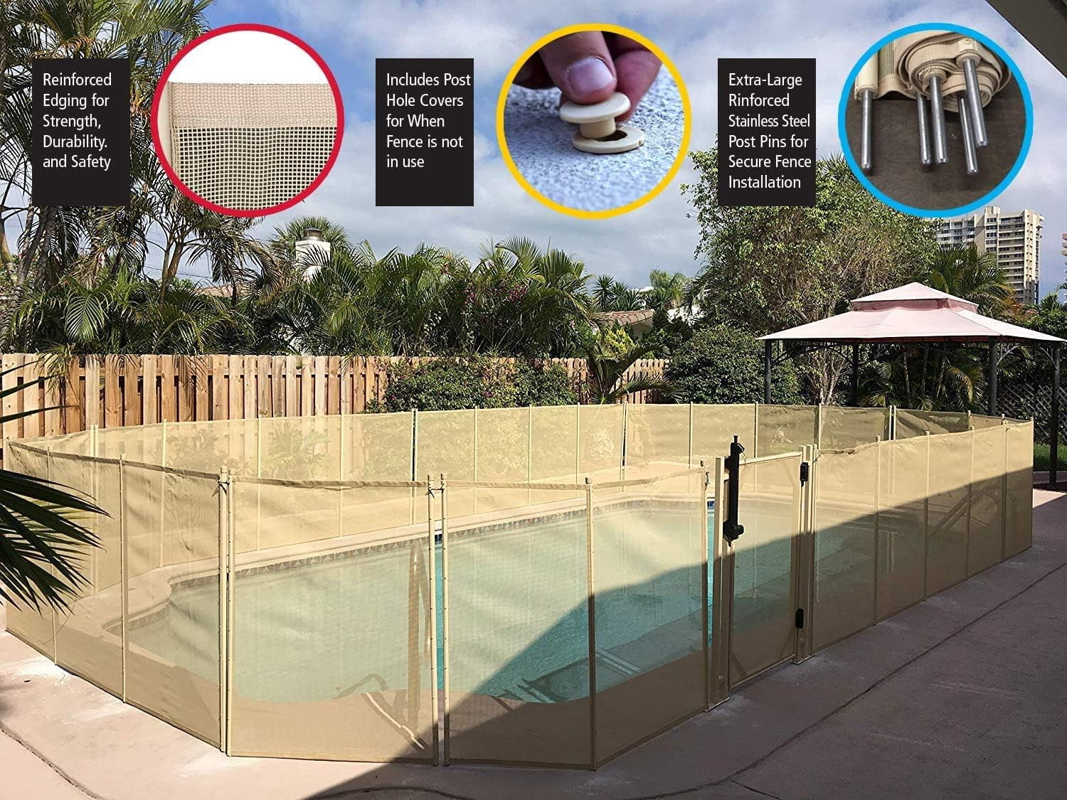 WaterWarden 4' x 24' Pool Safety Fence, UL Certified to ASTM Safety Standard F2286, Beige