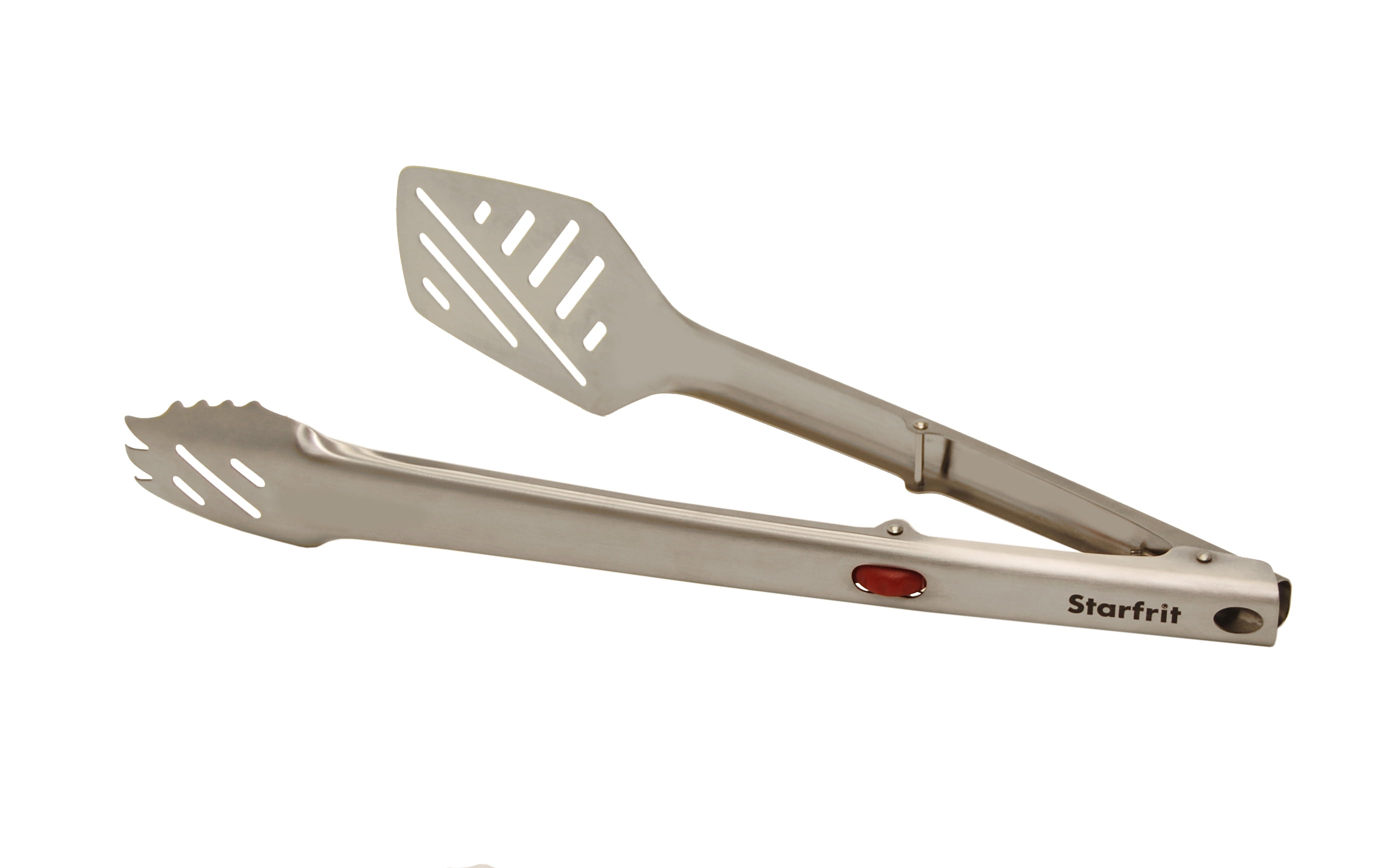 Starfrit Flipper Tongs, Multi-Use Tongs, Stainless Steel, Strainer Holes, Flat Scraper End, Smart Lock,