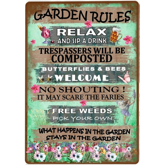 Gardeners Garden Rules Metal Signs Wall Decor Funny Tin Sign Retro Poster Wall Art for Bar Home Bathroom Wall Decor Plaque (Aluminum) Size: 8 x 12 inch