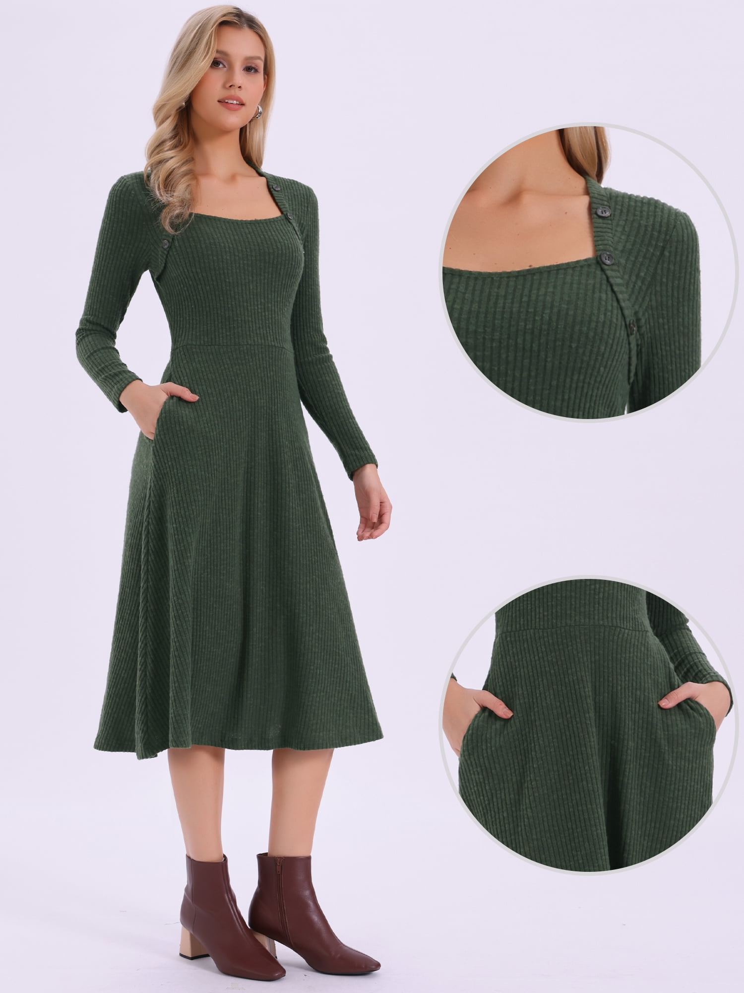 DARING DIVA Midi Pullover Knit Sweater Dress L Deep Green