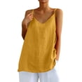 thumbnail image 2 of Linen Tank Tops for Women V Neck Spaghetti Strap Camisole Causal Sleeveless Gauze Blouse Summer Flowy Cami Shirt,Yellow ,L, 2 of 8