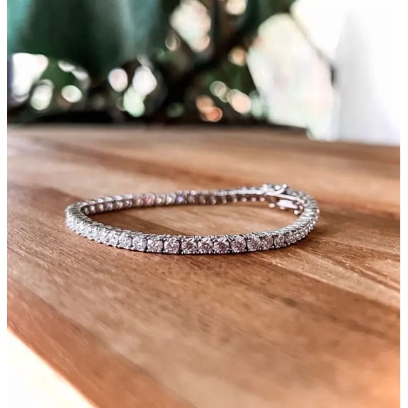 Radiant Jewelry 9 CTW Simulated CZ Diamond Tennis Bracelet, 4mm Round Cut, 925 Sterling Silver, 14K White Gold Plated, 8 Inch