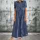 thumbnail image 1 of Vestido Largo De Mezclilla Blusas de mujer Vestido largo Estilo boho Traje de vacaciones de manga corta con un solo pecho Ygjytge Azul Marino Xxl para Mujer, 1 of 1