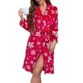 thumbnail image 5 of Festive Snowflake Print Flannel Bathrobe For Soft Kimono Style Loungewear With Belt Cozy Warm Sleepwear, 5 of 9