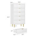 thumbnail image 2 of Fluted Dresser for Bedroom with 5 Drawers, 44.3" Tall Modern Chest of Drawers with Metal Handle, Wooden Closet Clothes Storage Organizer for Living Room, Hallway, White, 2 of 8