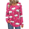 thumbnail image 2 of Long Sleeve Shirts for Women Christmas Print Pleated Henley Neck Long Sleeve Tunic Blouses Loose Fit Casual Tops Festive Pullover, 2 of 5