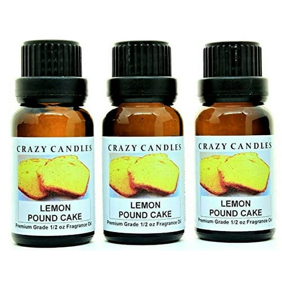 Crazy Candles Lemon Pound Cake 3 Bottles 1/2 Fl Oz Each (15ml) Premium Grade Scented Fragrance Oil