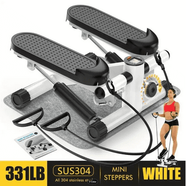 White Mini Stepper Exercise Machine, Stair Stepper With Resistance Bands, 331lbs Loading Capacity, Home Exercise Equipment With Digital Monitor, Fitness Equipment At Home