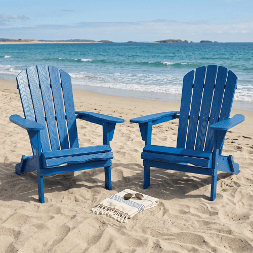 Embossed Wooden Outdoor Folding Adirondack Chair, Solid Wood Patio Chair with Wood Grain Texture, Pre-Assembled Backrest, for Garden, Backyard, Porch, Pool, Deck,Navy Blue