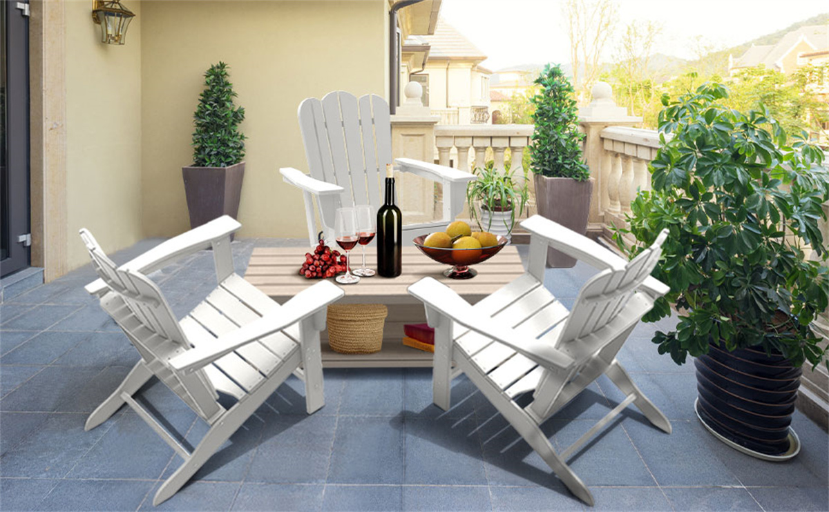Adirondack Chair Set with 2 Plastic Adirondack Chairs & 1 Outdoor Side Table, Outdoor Adirondack Chair Patio Lounge Chairs with Large Seat & Tall Backrest for Patio Deck, Weather Resistant, White - image 5 of 7
