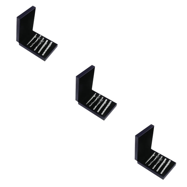 Qarigey 5 Pieces Silver Brushed Tie Bar Black Men Clasp Box Necktie Clip with Formal Type1