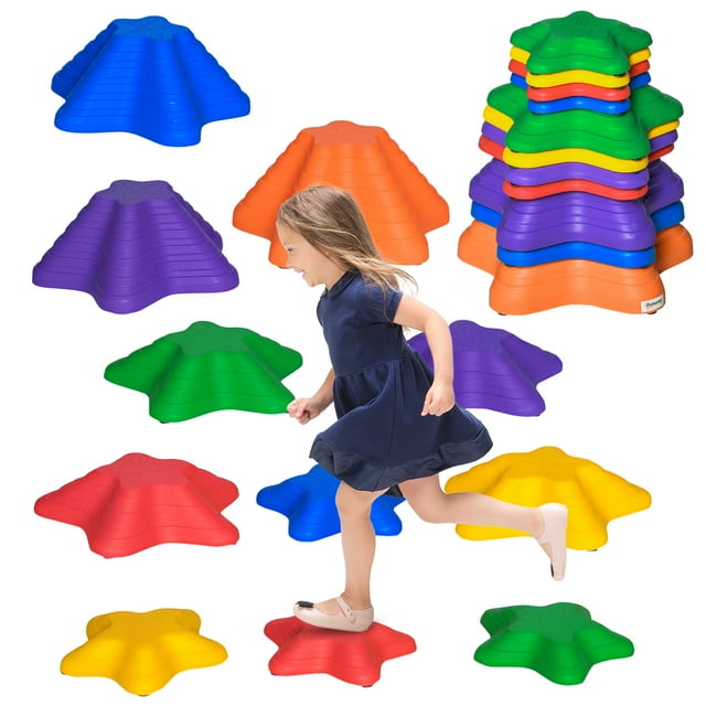 CoSoTower 11PCs Larger Size Balance Stepping Stones for Kids with Non-slip Bottom, Stackable Obstacle Course Outdoor Indoor, Play River Rocks with Starfish Style