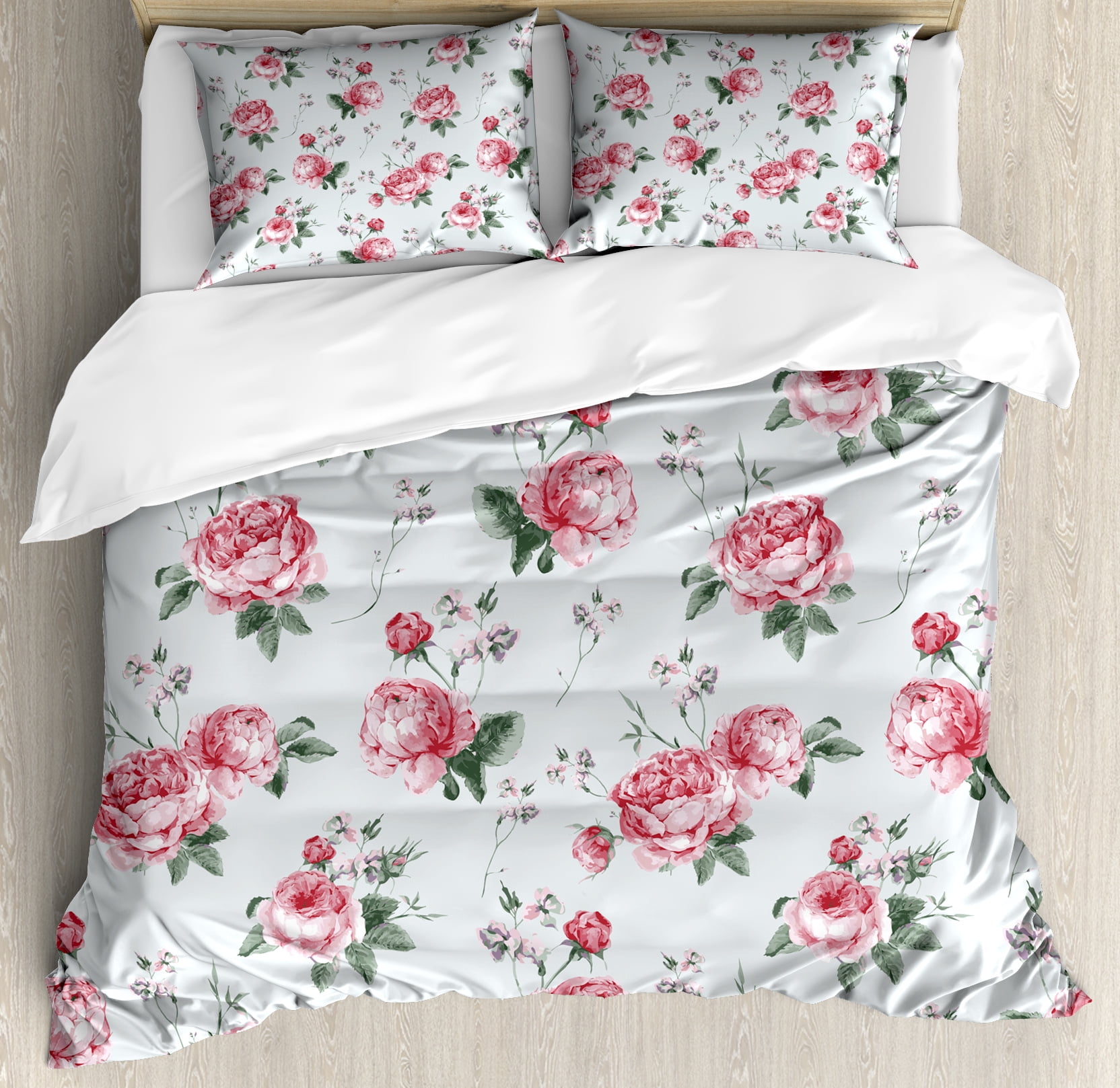 Rose Duvet Cover Set Blooming English Rose Watercolor Painting