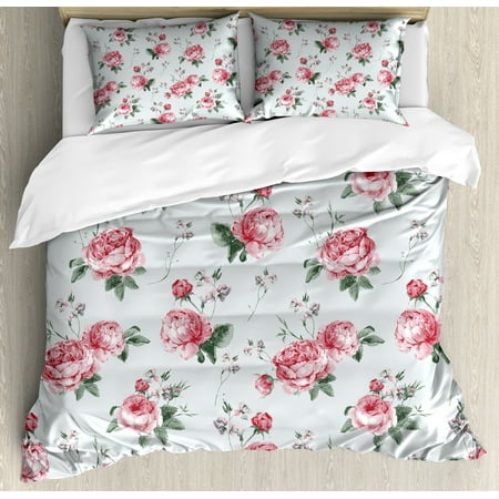 Rose Duvet Cover Set Blooming English Rose Watercolor Painting