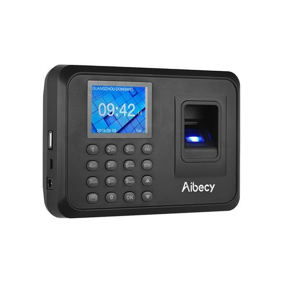 Aibecy Biométrique Mot de Passe Machine de Présence Multilingue avec 2,4 Pouces LCD Gestion des Employés Horloge Enregistrement U Support Disque pour Télécharger des Données