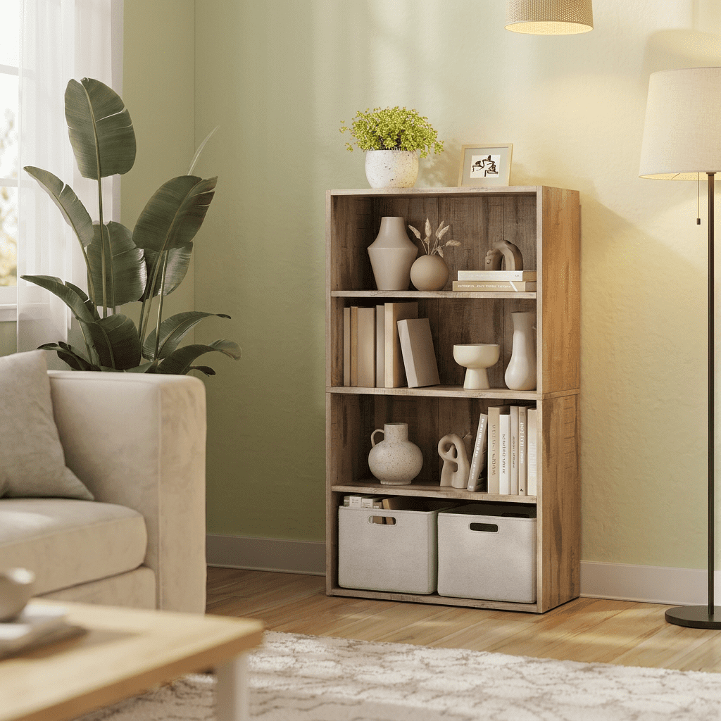 Ledrem 4-Tier Freestanding Bookcase with Open Shelving, Milk Mocha