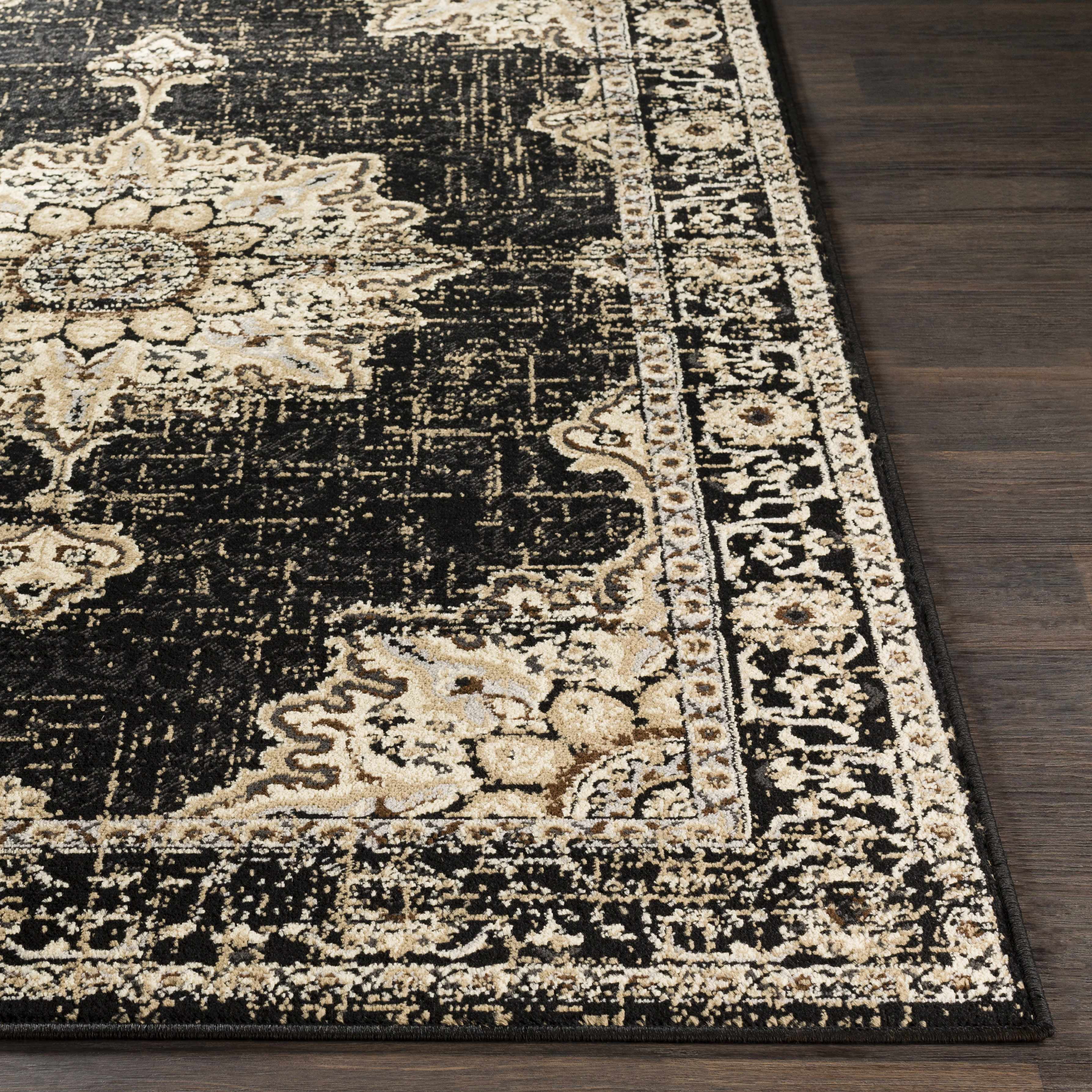 Hauteloom Lostwithiel Farmhouse Living Room Bedroom Dining Room Runner Rug - Boho, Bohemian Vintage Medallion - Traditional Oriental Style Carpet - Black, Brown, Tan - 2'2" x 7'7"