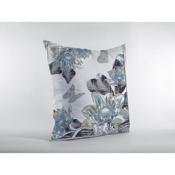 16â€ Gray White Butterfly Indoor Outdoor Throw Pillow