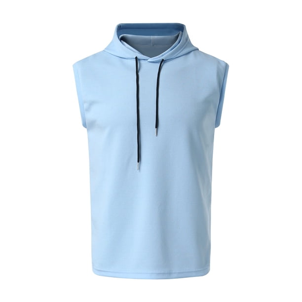 Chaleco sin mangas con capucha de felpa para hombre: sudadera informal de color liso, tejido de felpa, ropa de primavera/verano