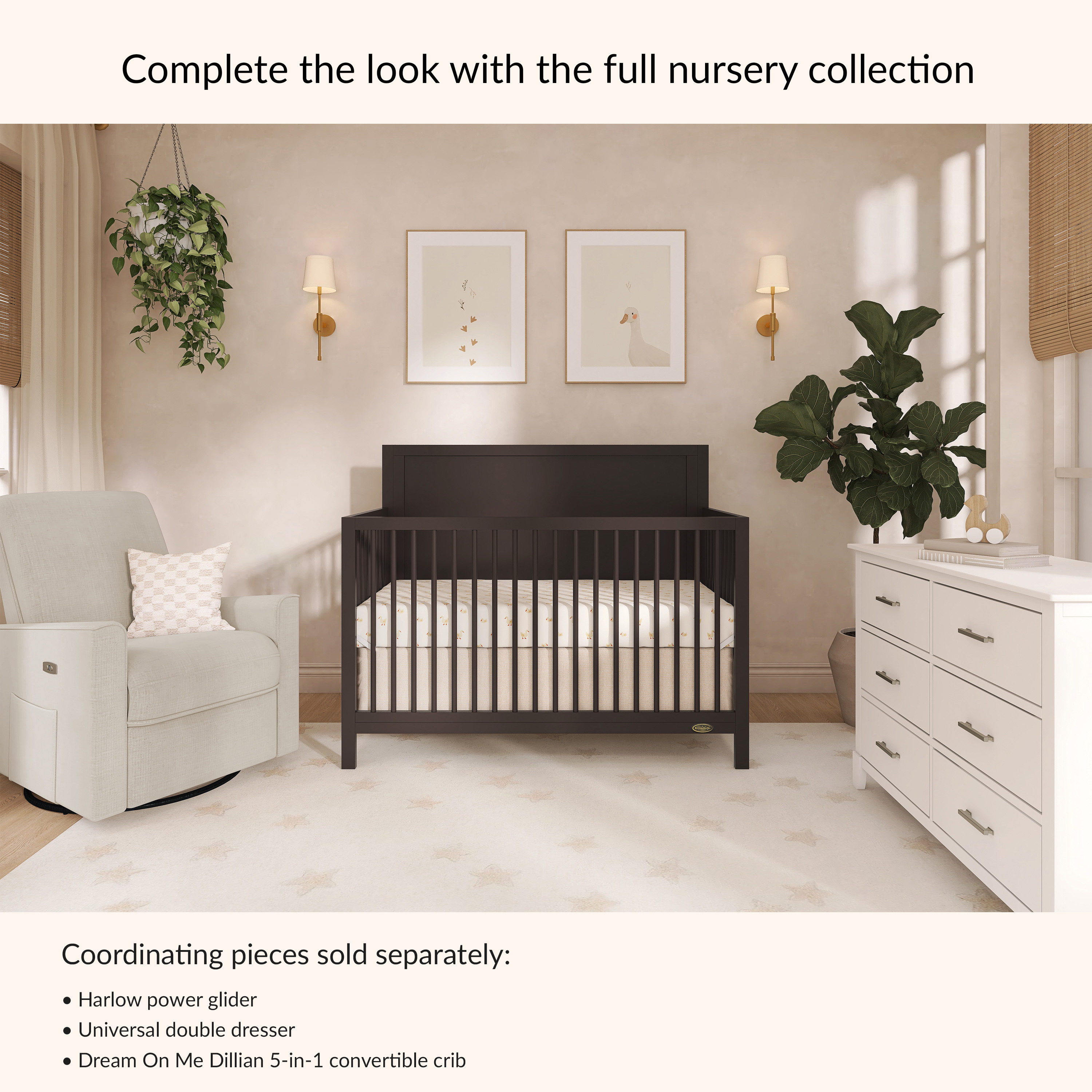Dream On Me Dillian 5-in-1 Convertible Crib, JPMA & Greenguard Gold Certified, Crafted with New Zealand Pinewood, Chocolate Chip