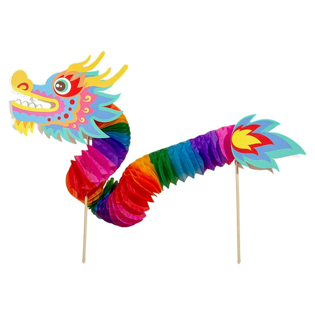 Paquete de Material hecho a mano para danza del dragón chino, juguete interactivo, regalo de cumpleaños, marionetas de papel de dragón, juguete , azul
