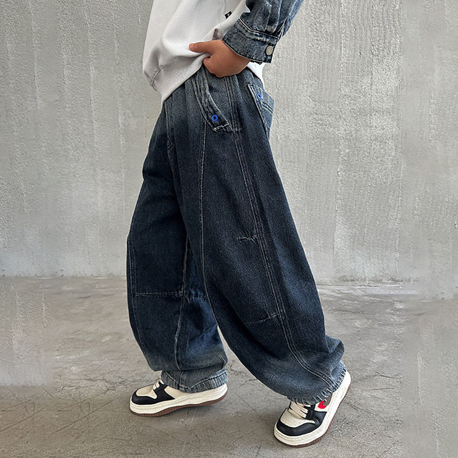Wdgfv Boys Bootcut Jeans Boys Pants Comfortable Stretch Denim Casual Long Trousers Elastic Waist Suitable for School Outdoor Play for Kids Blue 11-12 Years