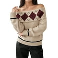 thumbnail image 2 of Women'S Off the Shoulder Sweater Fall Long Sleeve Going Out Y2k Tops Winter Date Night Outfits Khaki S, 2 of 10