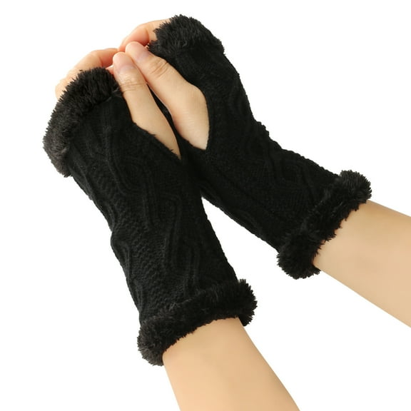 Honeeladyy Gloves Suit for Hiking, Women Winter Wrist Arm Warmer Solid Knitted Short Fingerless Gloves Mitten