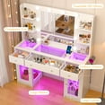 thumbnail image 2 of Blotout 47" Makeup Vanity Desk with Mirror and Lights, Storage Shelves, Vanity Desk with 6000-Colors Lighting & Power Outlet, Glass Top with 3 RGB Drawers, 2 Large RGB Cabinets, 2 of 9
