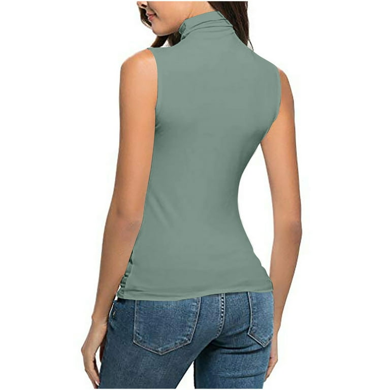 Horkkom Sleeveless Turtlenecks for Women Solid Color Mock